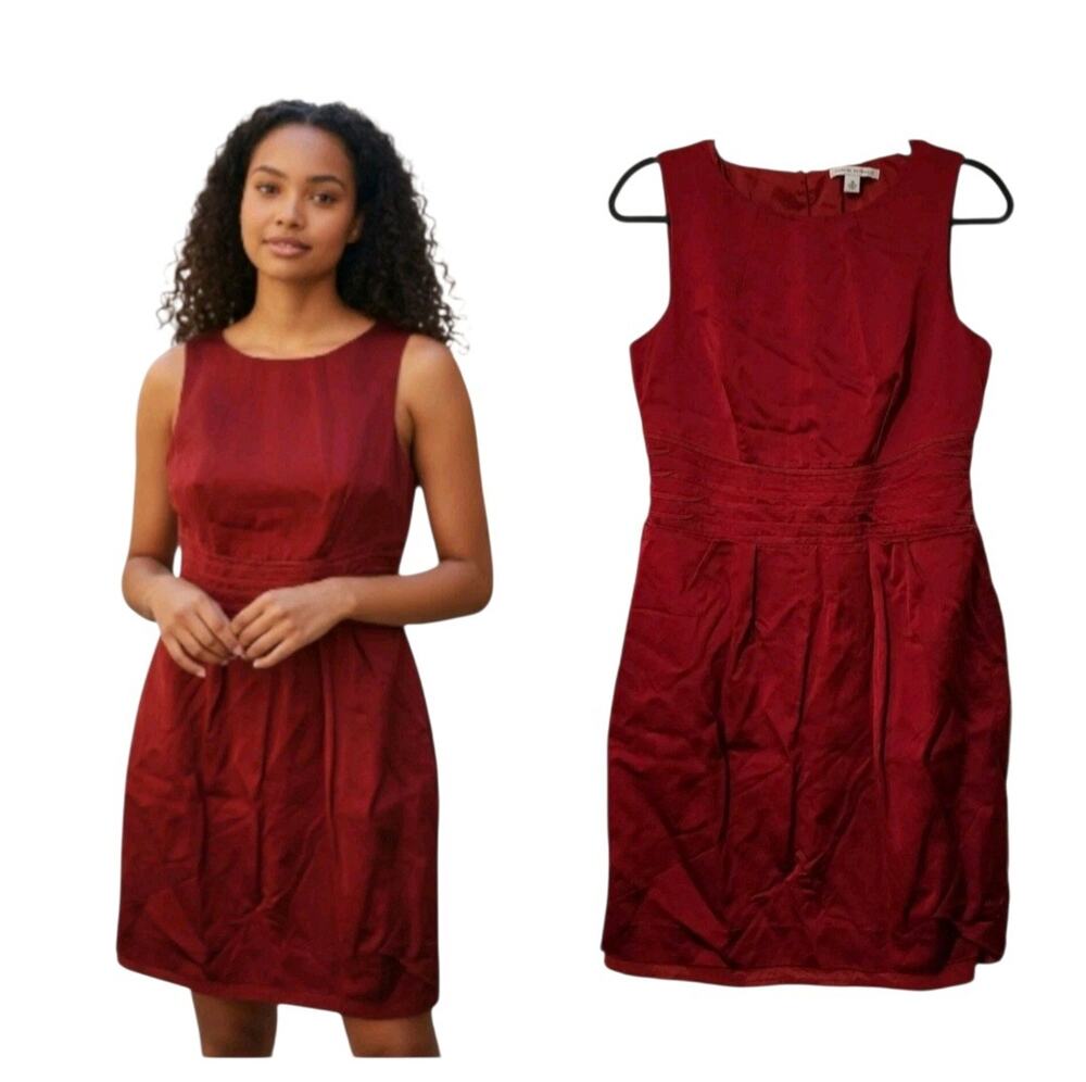 Banana Republic Womens Pleated Sheath Dress Size 10 Red Satin Sleeveless